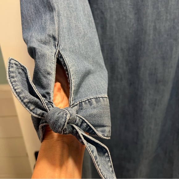 Talbots Denim Blue Chambray Split Neck Tie Cuffs 100% Cotton Dress. Size 14. NWT - Picture 6 of 9